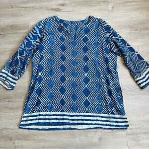 Karma Geometric Print Blue Tunic Cotton SZ L/XL Boho